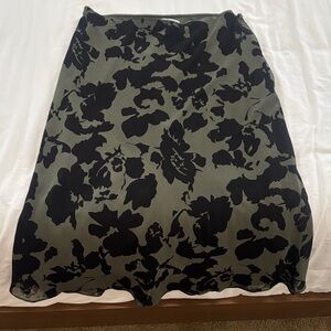 Olive Green Floral A-Line Skirt with Black Print